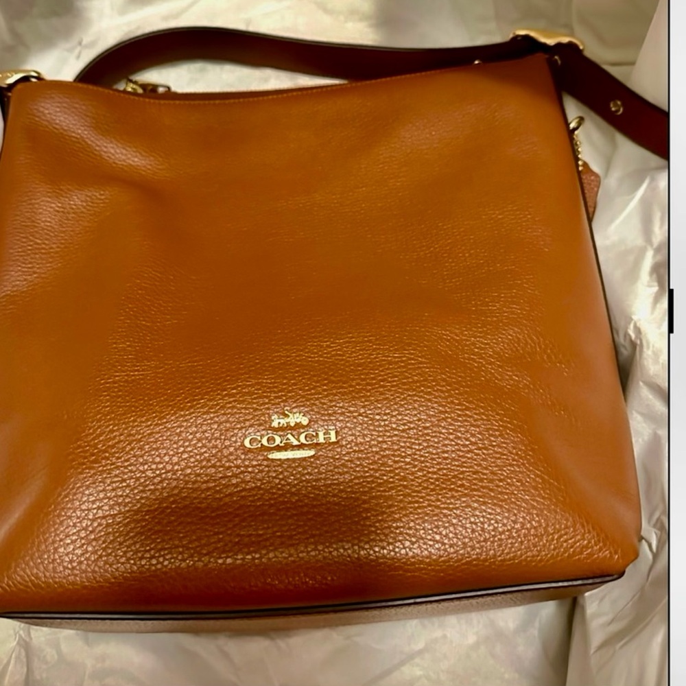 Coach Val Duffle Bag in Tan refined pebble Leather Shoulder Bag like new - Picture 4 of 7
